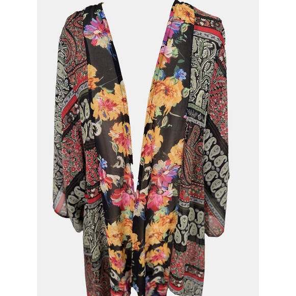 Umgee Kimono Duster Floral Boho Jacket S/M Mixed Paisley Patchwork Boho Festival - Picture 4 of 9